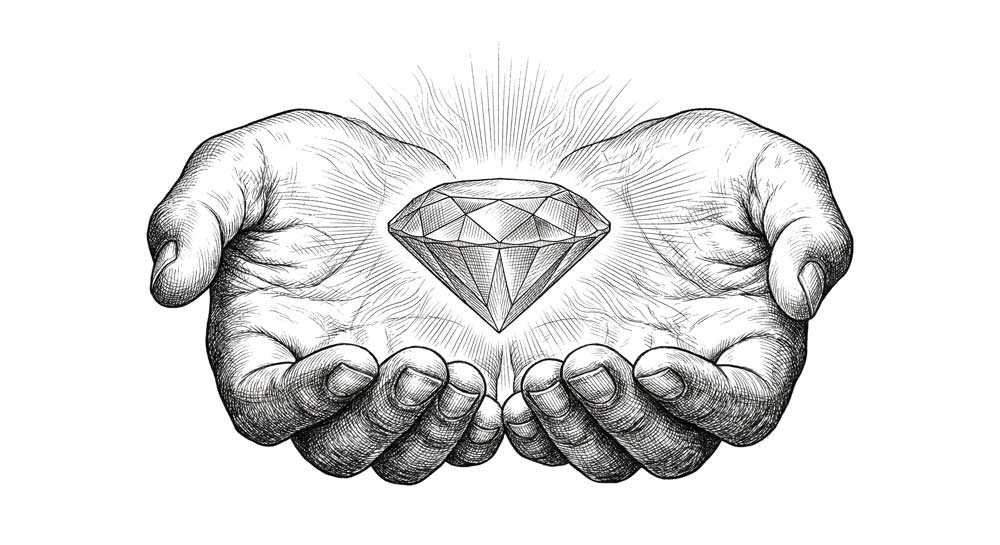 Der verborgene Schatz - Hand mit Diamant